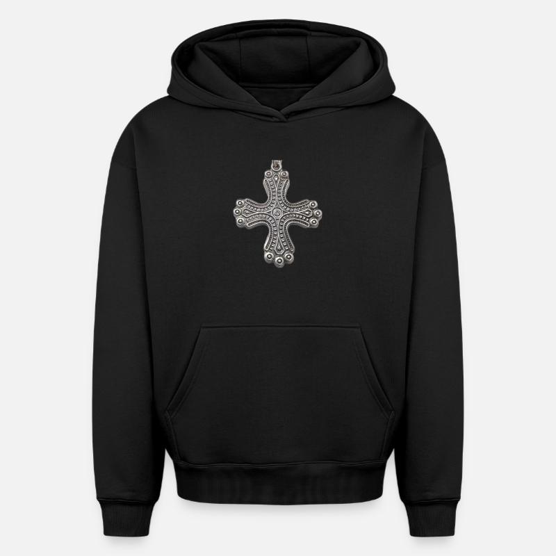Croix d’argent de Kalevala - Sweat à capuche unisexe oversize épais SPREAD - noir