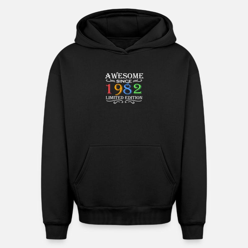 1982 - Né en 1982 - Sweat à capuche unisexe oversize épais SPREAD - noir
