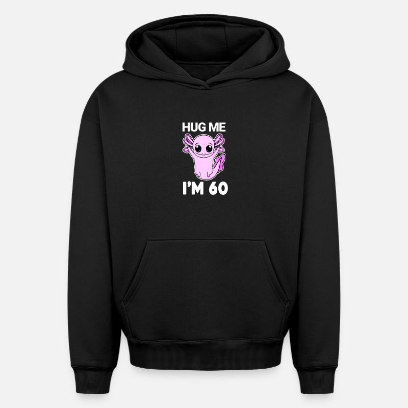 60 ans - 60 ans - câlin - Sweat à capuche unisexe oversize épais SPREAD - noir