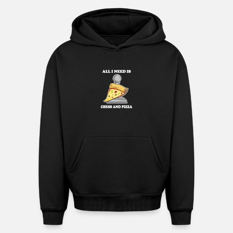 Échecs et pizza - Sweat à capuche unisexe oversize épais SPREAD - noir