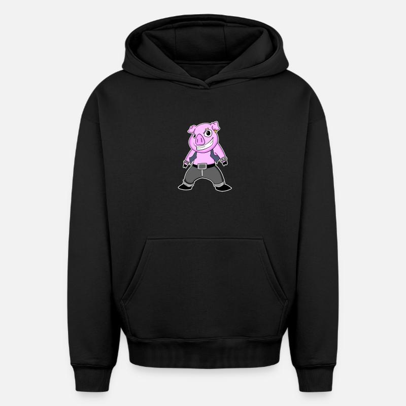 Cochon Cool - Sweat à capuche unisexe oversize épais SPREAD - noir