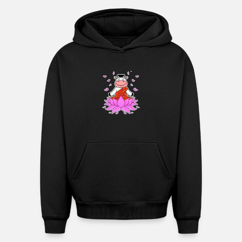 Vache Yoga - Sweat à capuche unisexe oversize épais SPREAD - noir