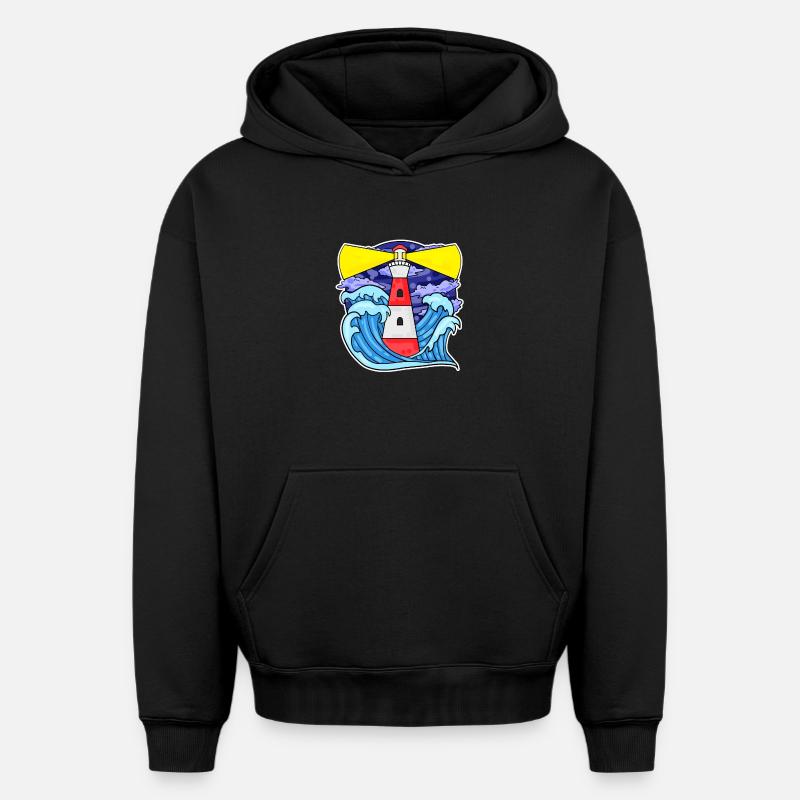 Phare Côte Mer Mer - Sweat à capuche unisexe oversize épais SPREAD - noir