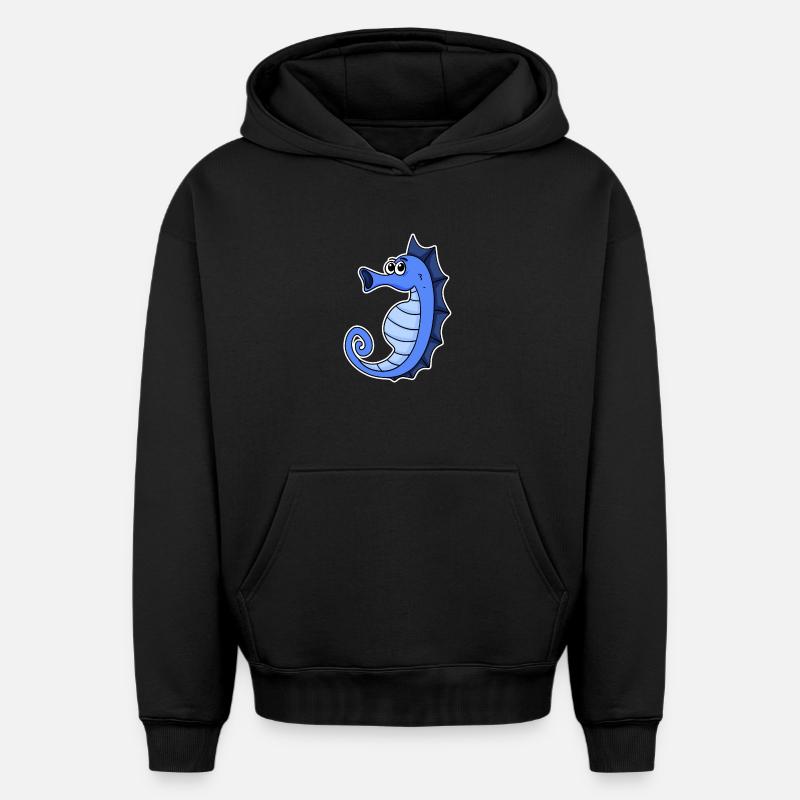 Bleu hippocampe - Sweat à capuche unisexe oversize épais SPREAD - noir