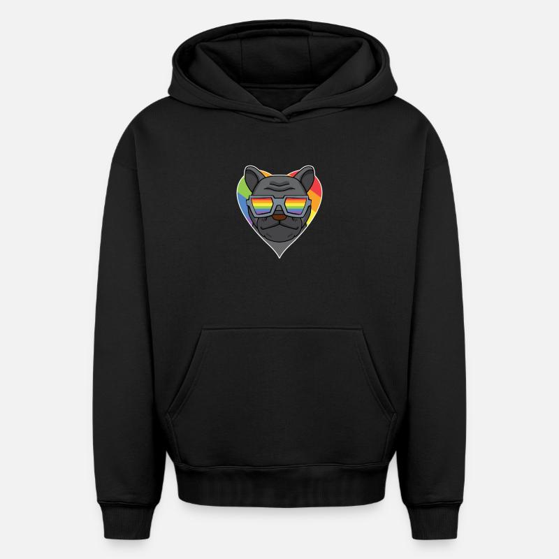 Arc-en-ciel - Chien bouledogue français - Sweat à capuche unisexe oversize épais SPREAD - noir