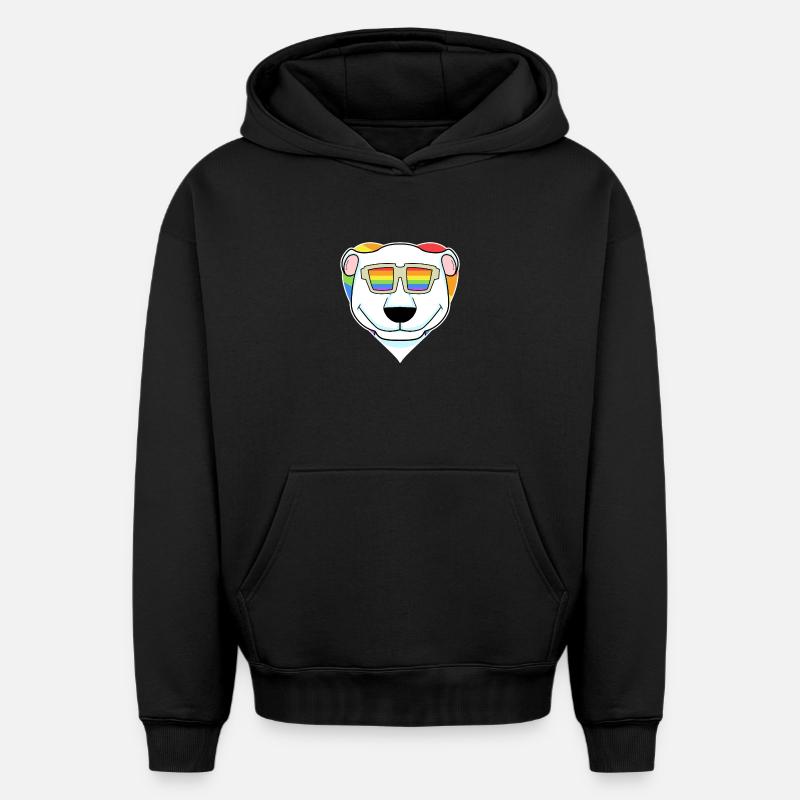 Regenbogen - Eisbär mit Brille - Oversized Heavyweight Unisex Hoodie - Schwarz
