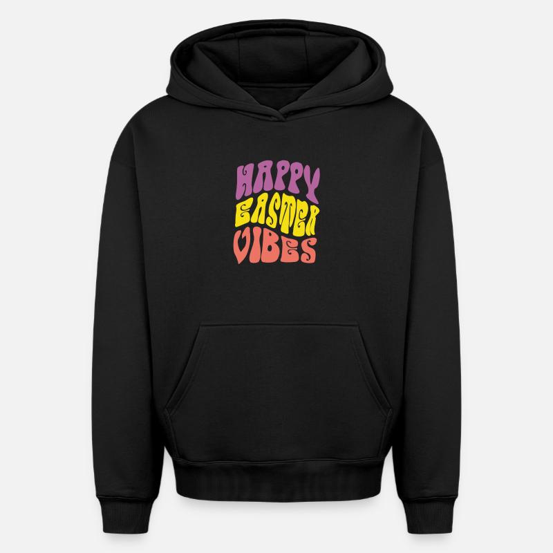 Joyeuses vibrations de Pâques - Sweat à capuche unisexe oversize épais SPREAD - noir
