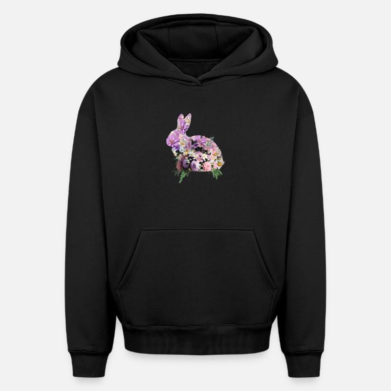 Fleurs lapin de Pâques - Sweat à capuche unisexe oversize épais SPREAD - noir