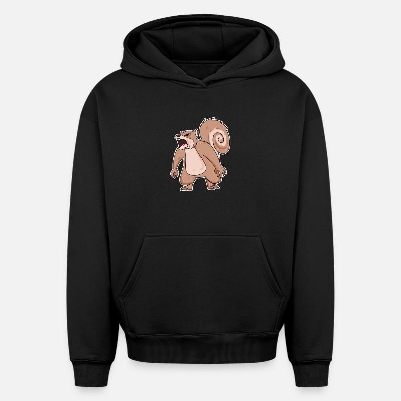 écureuil en colère - Sweat à capuche unisexe oversize épais SPREAD - noir