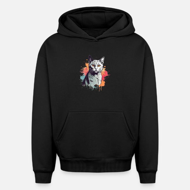 Chat gris mignon - Sweat à capuche unisexe oversize épais SPREAD - noir