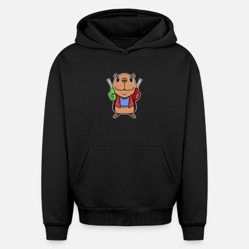 Capybara Capybara Pompiste - Sweat à capuche unisexe oversize épais SPREAD - noir