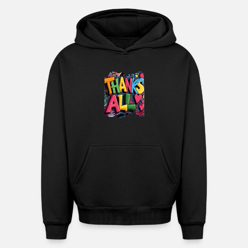 Joyeux merci Graffiti Design - Sweat à capuche unisexe oversize épais SPREAD - noir