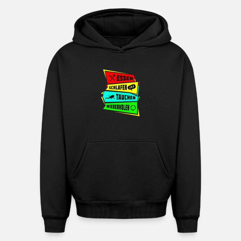 Manger dormir Dive Répéter - Sweat à capuche unisexe oversize épais SPREAD - noir