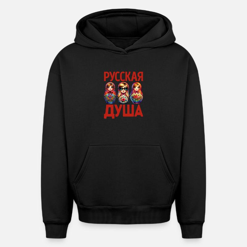 L’âme russe ! Russie Matriochka Russe - Sweat à capuche unisexe oversize épais SPREAD - noir