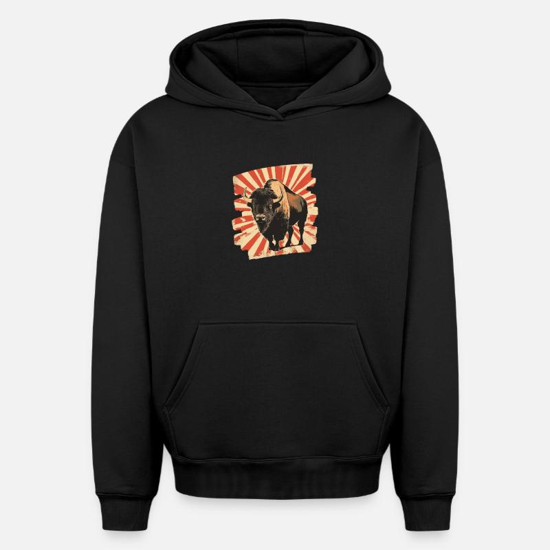 Bison - Sweat à capuche unisexe oversize épais SPREAD - noir
