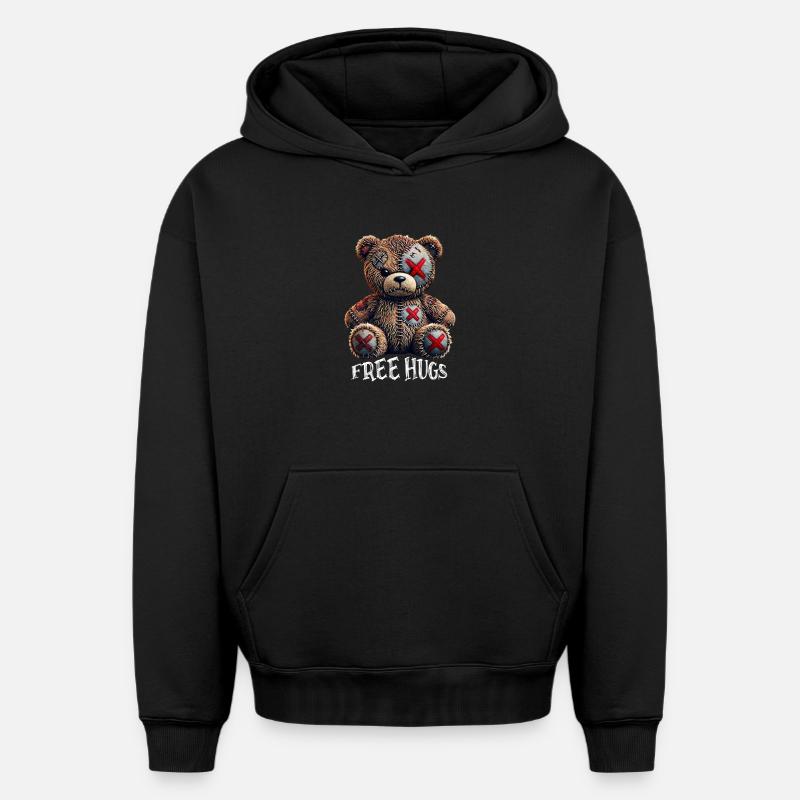 Câlins gratuits Teddy Bear - Sweat à capuche unisexe oversize épais SPREAD - noir