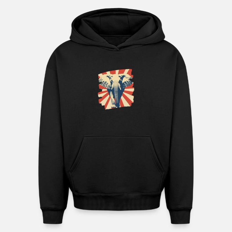 Éléphant - Sweat à capuche unisexe oversize épais SPREAD - noir