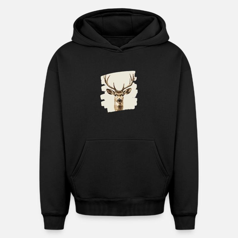 Cerf avec bois - Sweat à capuche unisexe oversize épais SPREAD - noir
