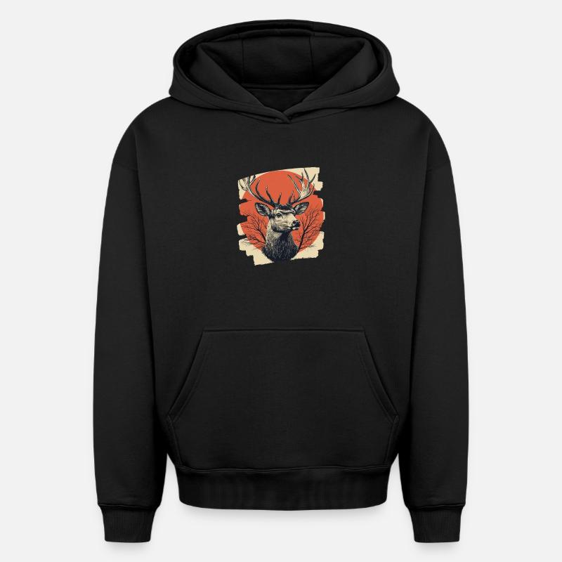 Hirsch mit Geweih - Oversized Heavyweight Unisex Hoodie - Schwarz