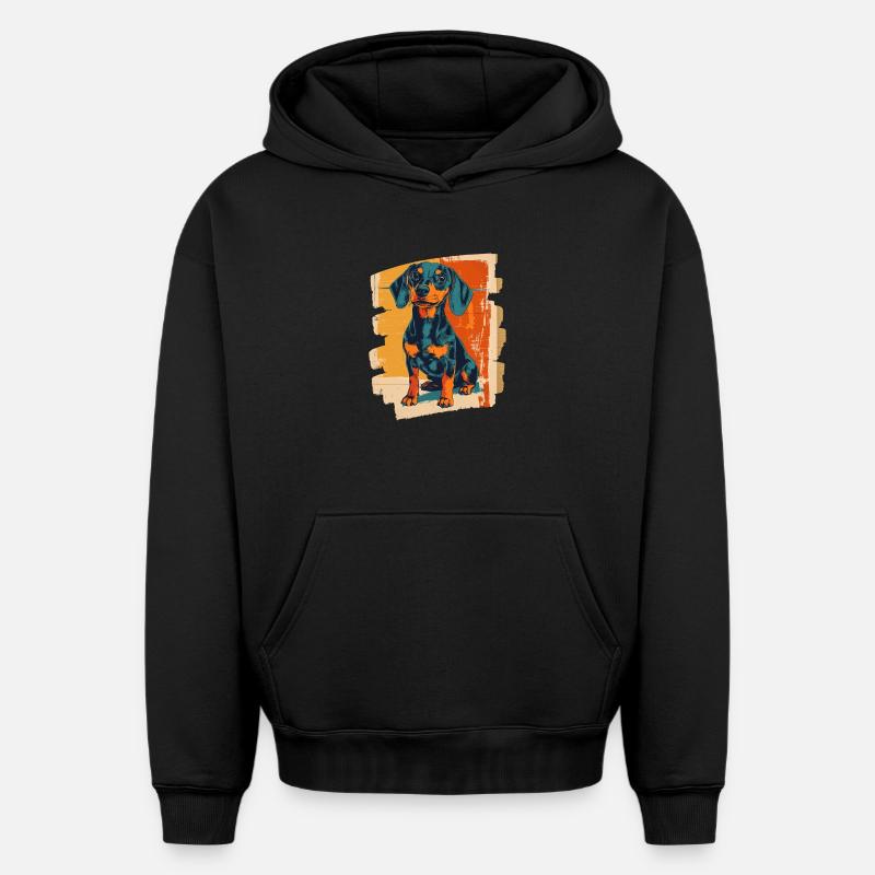 Teckel Dackel - Sweat à capuche unisexe oversize épais SPREAD - noir