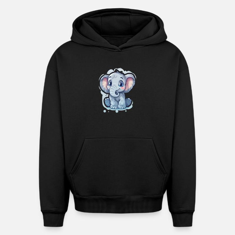 Éléphant - Sweat à capuche unisexe oversize épais SPREAD - noir