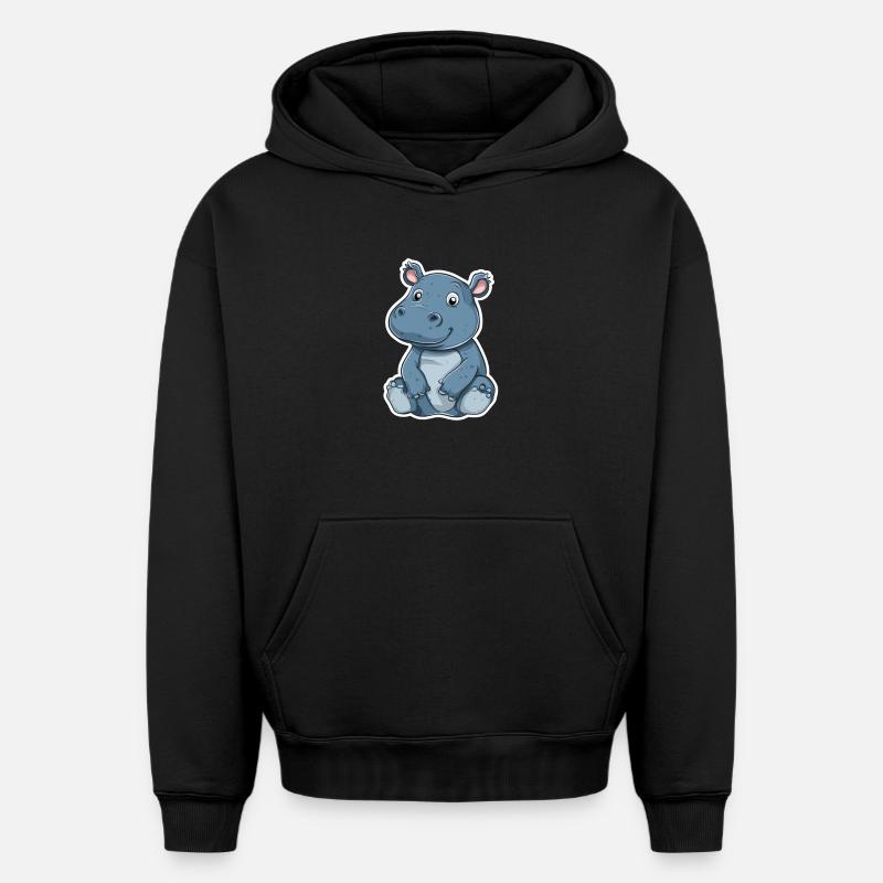 Hippopotame - Sweat à capuche unisexe oversize épais SPREAD - noir