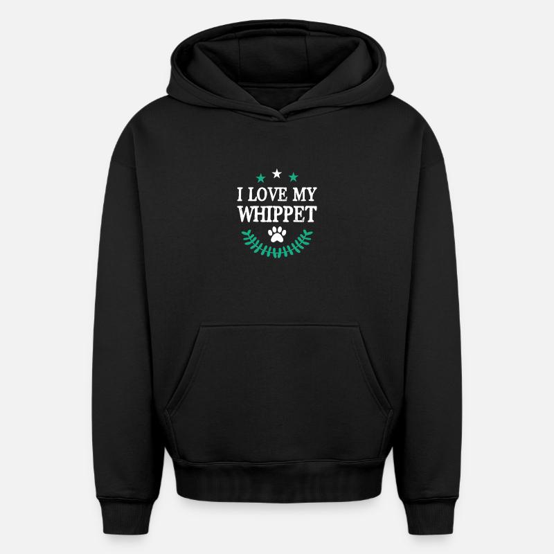 J’adore mon Whippet - Sweat à capuche unisexe oversize épais SPREAD - noir