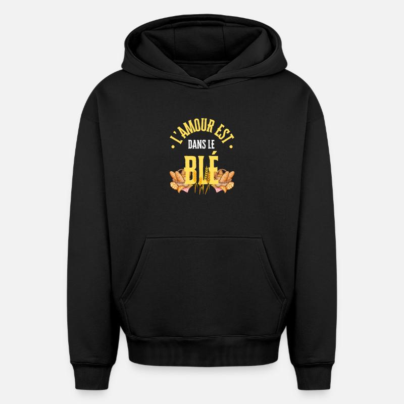 L'amour est dans le blé - Sweat à capuche unisexe oversize épais SPREAD - noir