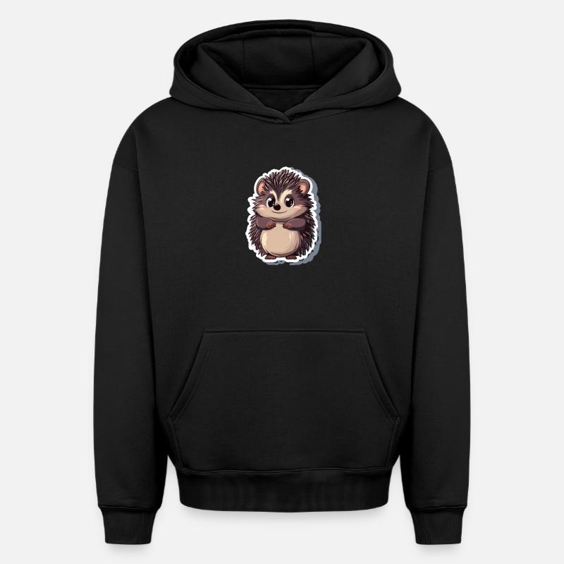 Hérisson - Sweat à capuche unisexe oversize épais SPREAD - noir