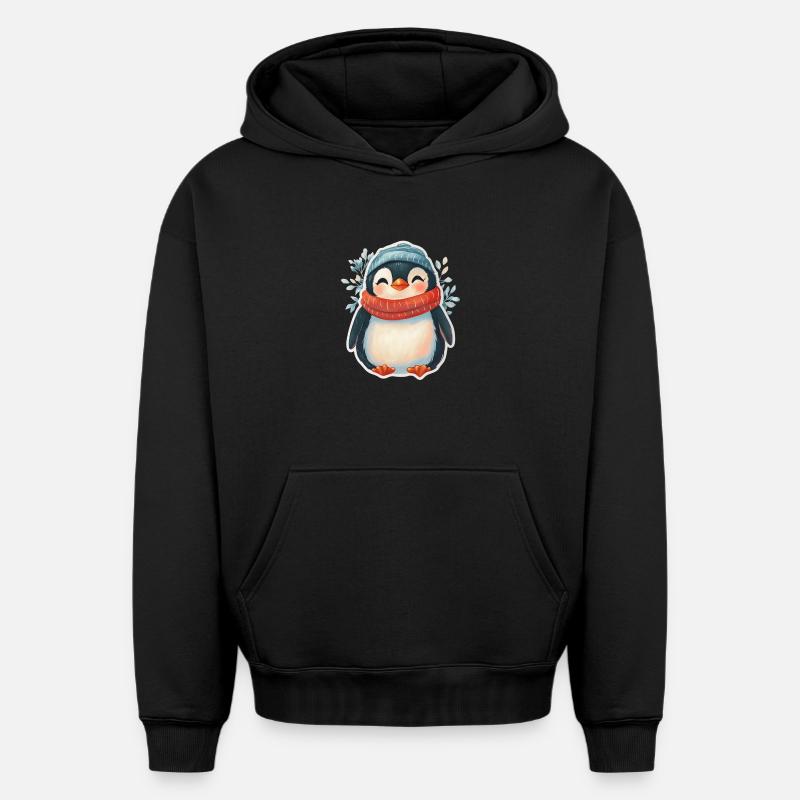 Pingouin - Sweat à capuche unisexe oversize épais SPREAD - noir