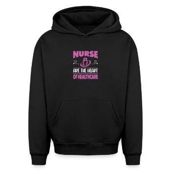 Drôle d’infirmière Cadeaux Tenues d’allaitement - Sweat à capuche unisexe oversize épais SPREAD - noir - Devant - AI Model Female 172 light (172cm) & AI Model Male 185 light (185cm)
