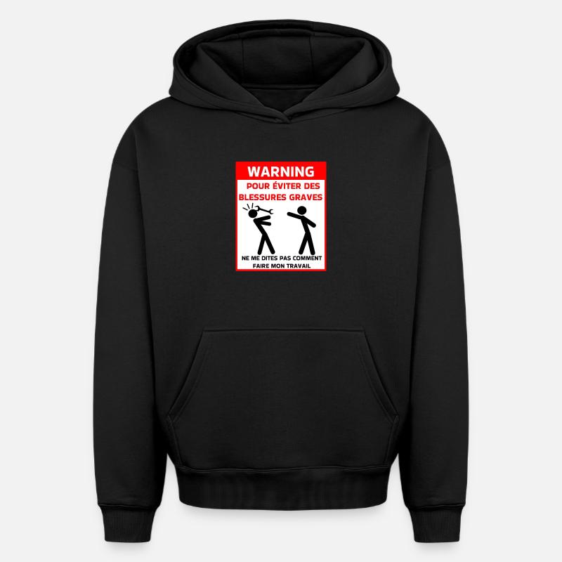 Avertissement sécurité t - Sweat à capuche unisexe oversize épais SPREAD - noir