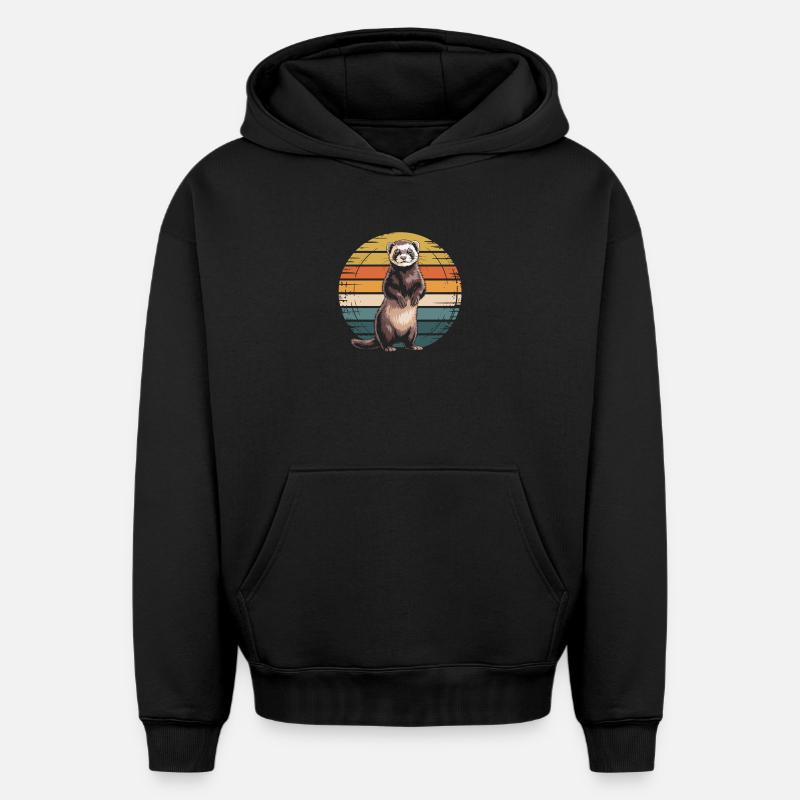 Furet - Sweat à capuche unisexe oversize épais SPREAD - noir