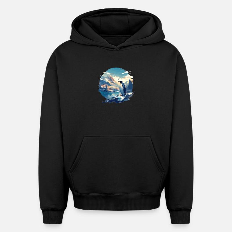 Pingouins Pingouin - Sweat à capuche unisexe oversize épais SPREAD - noir