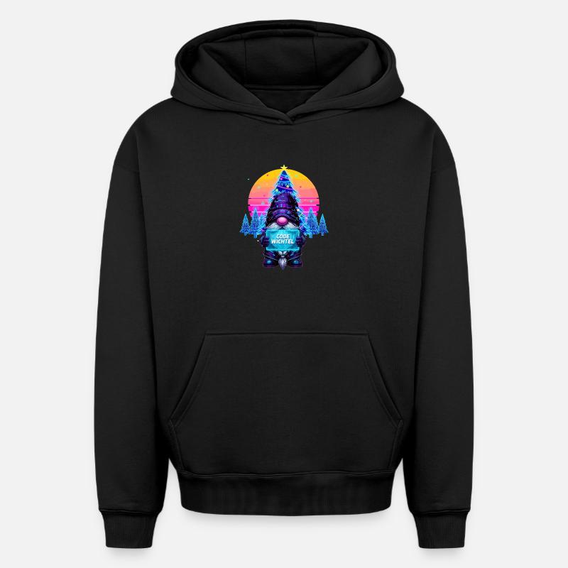 Cyberpunk Code Wichtel - Synthwave Xmas Nerd - Oversized Heavyweight Unisex Hoodie - Schwarz