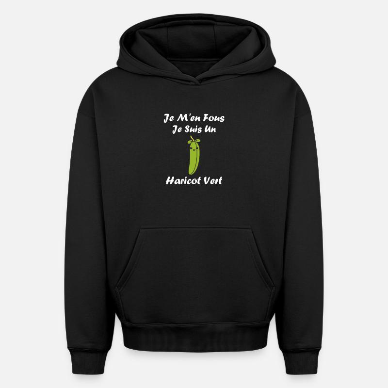 haricot vert - Sweat à capuche unisexe oversize épais SPREAD - noir