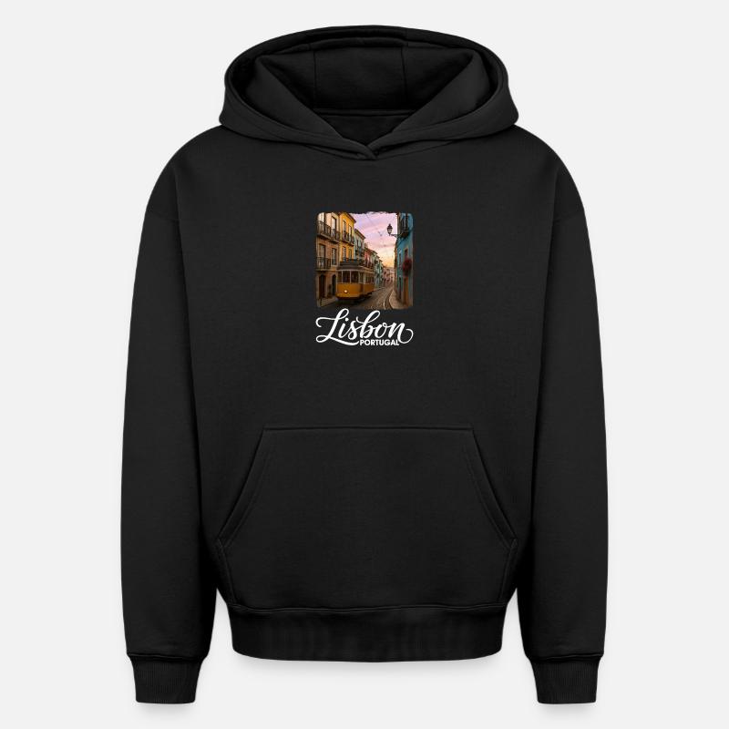 Lisbonne - Sweat à capuche unisexe oversize épais SPREAD - noir
