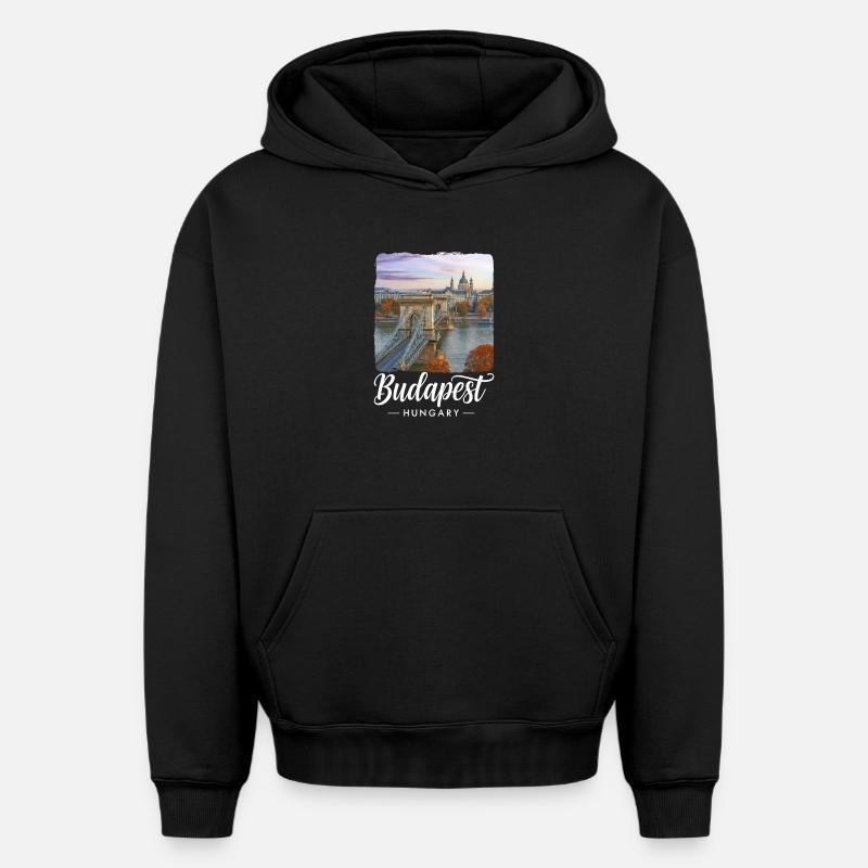 Budapest, Hongrie - Sweat à capuche unisexe oversize épais SPREAD - noir