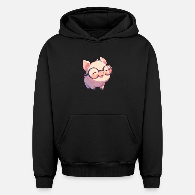 Cochon Cochon - Sweat à capuche unisexe oversize épais SPREAD - noir