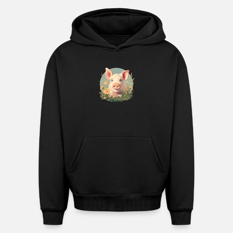 Cochon Cochon - Sweat à capuche unisexe oversize épais SPREAD - noir