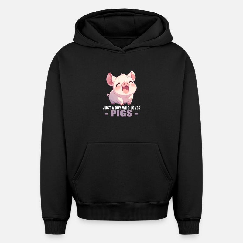Cochon Cochon - Sweat à capuche unisexe oversize épais SPREAD - noir