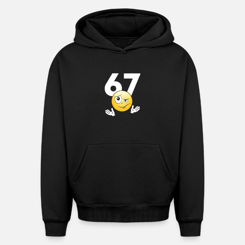 Numer 67 z emotikonem - Sweat à capuche unisexe oversize épais SPREAD - noir