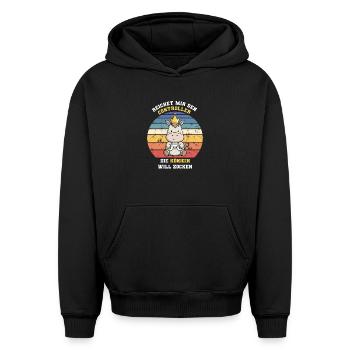 The queen wants to gamble - Oversized Heavyweight Unisex Hoodie - black - Front - AI Model Female 172 light (172cm) & AI Model Male 185 light (185cm)
