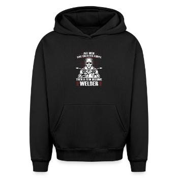 Des cadeaux pour les métallurgistes qui disent le soudeur - Sweat à capuche unisexe oversize épais SPREAD - noir - Devant - AI Model Female 172 light (172cm) & AI Model Male 185 light (185cm)