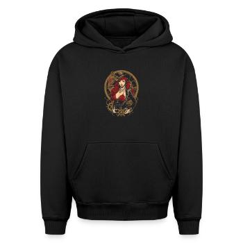 Femmes Steampunk Magnifiques Steampunk - Sweat à capuche unisexe oversize épais SPREAD - noir - Devant - AI Model Female 172 light (172cm) & AI Model Male 185 light (185cm)