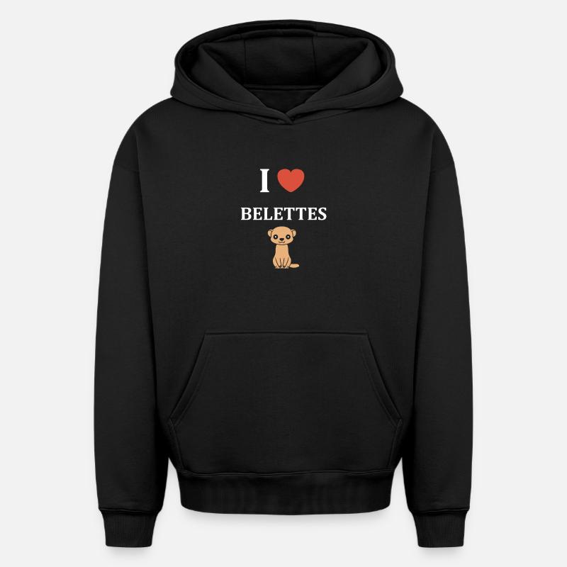 J’adore Belette - Sweat à capuche unisexe oversize épais SPREAD - noir