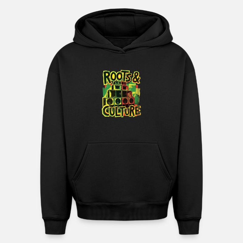 Roots Reggae Dub - Sweat à capuche unisexe oversize épais SPREAD - noir