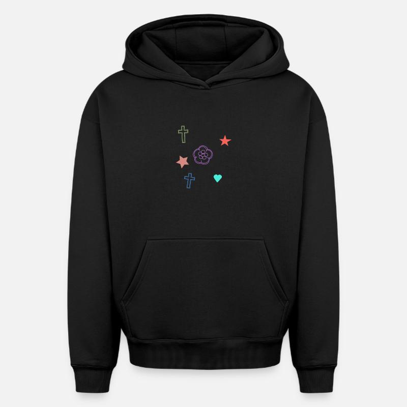 Étoile de la Fleur Croix - Sweat à capuche unisexe oversize épais SPREAD - noir
