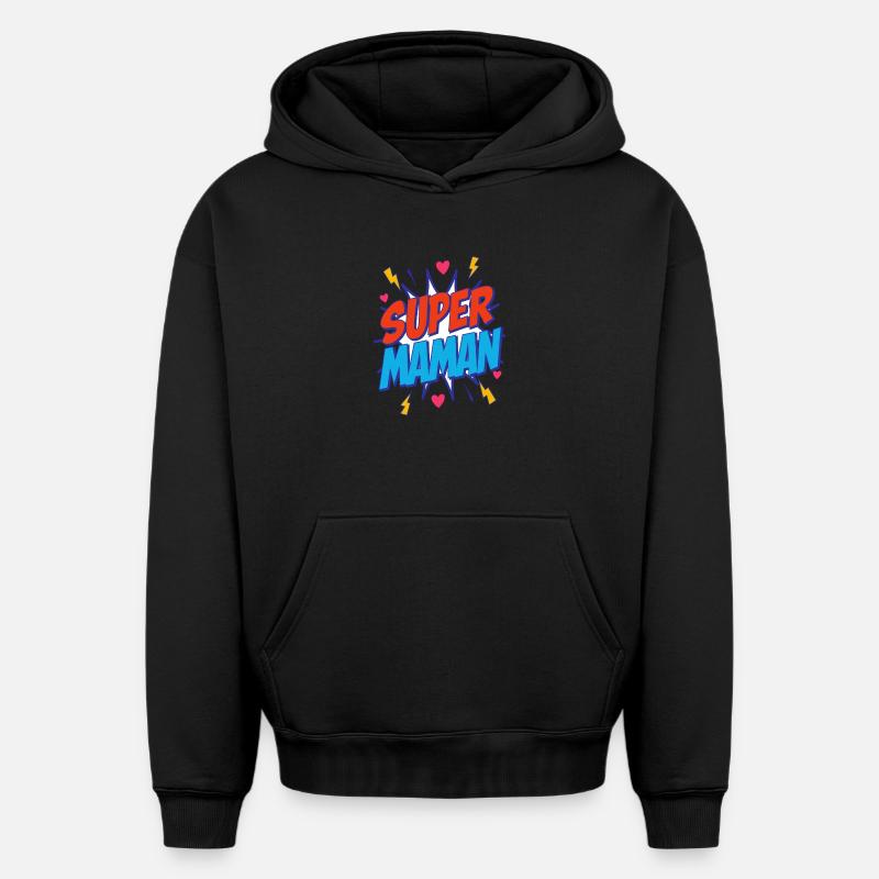 Super Maman - Sweat à capuche unisexe oversize épais SPREAD - noir