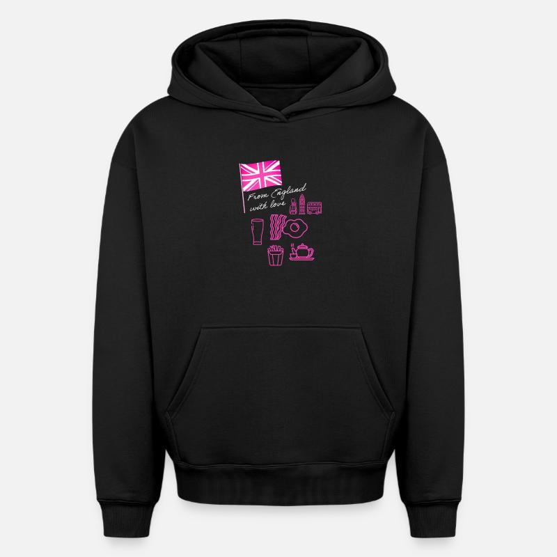 EXANGLIA (Texte rose + blanc) - Sweat à capuche unisexe oversize épais SPREAD - noir